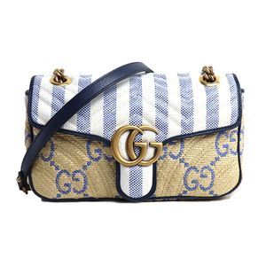 Gucci GG Marmont Quilted Shoulder Bag Beige White Blue